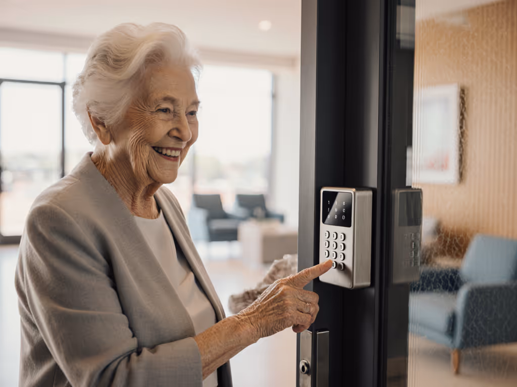elderly-woman-using-keypad-at-senior-living-facility